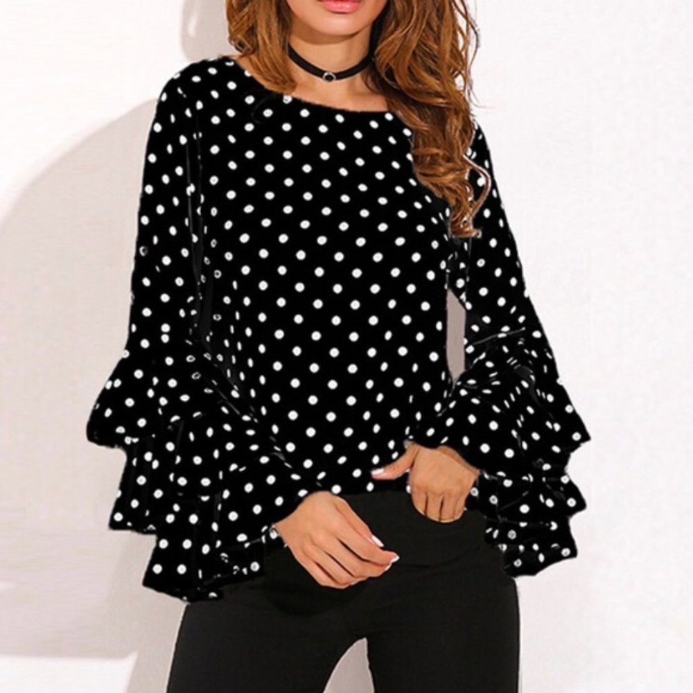 Polka Dot Three Tier Bell Sleeve Top